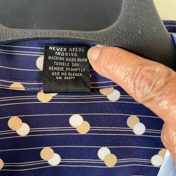 Mens Vintage Joel 70's button down Navy printed Shirt Medium - Picture 3 of 5